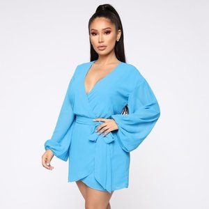 Blue Wrap Mini Dress